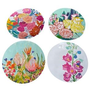 Anthropologie Lulie Wallace Floral Melamine Dinner Plates Set of 4 Garden 11”